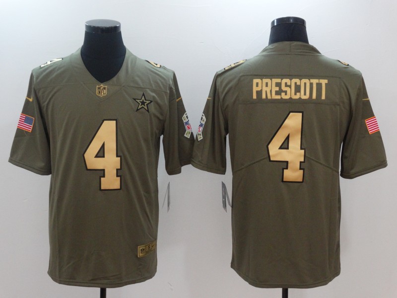 Men Dallas cowboys #4 Prescott Gold Anthracite Salute To Service Nike NFL Limited Jersey